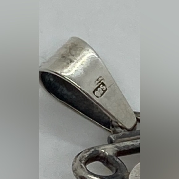 Vtg Sterling & Amber Cabochon Modernist Abstract Pendant 925 Silver | 1.4” x .9” - Picture 7 of 12